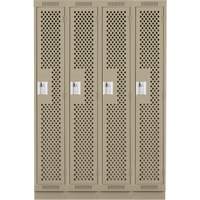 Clean Line Lockers, Bank of 4, 48" x 15" x 76", Steel, Beige, Rivet (Assembled), Perforated Cam Industrial