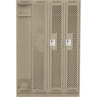 Clean Line Lockers, Bank of 4, 48" x 15" x 76", Steel, Beige, Rivet (Assembled), Perforated Cam Industrial