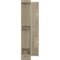 Clean Line Lockers, 2 -tier, 12" x 12" x 76", Steel, Beige, Rivet (Assembled), Perforated Cam Industrial