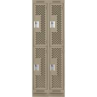 Clean Line Lockers, 2 -tier, Bank of 2, 24" x 18" x 76", Steel, Beige, Rivet (Assembled), Perforated Cam Industrial