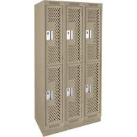 Clean Line Lockers, 2 -tier, Bank of 3, 36" x 12" x 76", Steel, Beige, Rivet (Assembled), Perforated Cam Industrial