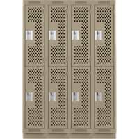 Clean Line Lockers, 2 -tier, Bank of 4, 48" x 12" x 76", Steel, Beige, Rivet (Assembled), Perforated Cam Industrial
