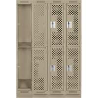 Clean Line Lockers, 2 -tier, Bank of 4, 48" x 12" x 76", Steel, Beige, Rivet (Assembled), Perforated Cam Industrial