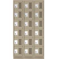 Assembled Lockerettes Clean Line Perforated Economy Lockers, 6 -tier, Bank of 3, 18" x 72" x 12", Steel Cam Industrial