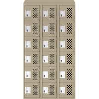 Assembled Lockerettes Clean Line Perforated Economy Lockers, 6 -tier, Bank of 3, 18" x 72" x 12", Steel Cam Industrial