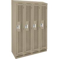 Clean Line Lockers, Bank of 4, 48" x 18" x 82", Steel, Beige, Rivet (Assembled), Perforated Cam Industrial