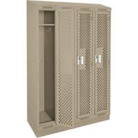 Clean Line Lockers, Bank of 4, 48" x 18" x 82", Steel, Beige, Rivet (Assembled), Perforated Cam Industrial