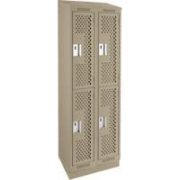 Clean Line Lockers, 2 -tier, Bank of 2, 24" x 18" x 82", Steel, Beige, Rivet (Assembled), Perforated Cam Industrial