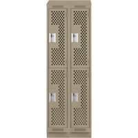 Clean Line Lockers, 2 -tier, Bank of 2, 24" x 18" x 82", Steel, Beige, Rivet (Assembled), Perforated Cam Industrial