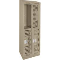 Clean Line Lockers, 2 -tier, Bank of 2, 24" x 18" x 82", Steel, Beige, Rivet (Assembled), Perforated Cam Industrial