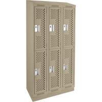 Clean Line Lockers, 2 -tier, Bank of 3, 36" x 18" x 82", Steel, Beige, Rivet (Assembled), Perforated Cam Industrial