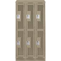 Clean Line Lockers, 2 -tier, Bank of 3, 36" x 18" x 82", Steel, Beige, Rivet (Assembled), Perforated Cam Industrial