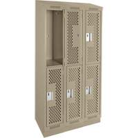 Clean Line Lockers, 2 -tier, Bank of 3, 36" x 18" x 82", Steel, Beige, Rivet (Assembled), Perforated Cam Industrial