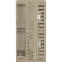 Clean Line Lockers, 2 -tier, Bank of 3, 36" x 18" x 82", Steel, Beige, Rivet (Assembled), Perforated Cam Industrial