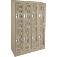 Clean Line Lockers, 2 -tier, Bank of 4, 48" x 18" x 82", Steel, Beige, Rivet (Assembled), Perforated Cam Industrial