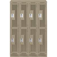 Clean Line Lockers, 2 -tier, Bank of 4, 48" x 18" x 82", Steel, Beige, Rivet (Assembled), Perforated Cam Industrial