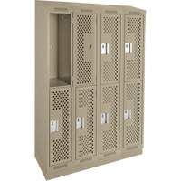 Clean Line Lockers, 2 -tier, Bank of 4, 48" x 18" x 82", Steel, Beige, Rivet (Assembled), Perforated Cam Industrial