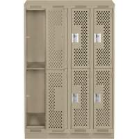 Clean Line Lockers, 2 -tier, Bank of 4, 48" x 18" x 82", Steel, Beige, Rivet (Assembled), Perforated Cam Industrial