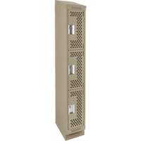 Clean Line Lockers, 3 -tier, 12" x 18" x 82", Steel, Beige, Rivet (Assembled), Perforated Cam Industrial
