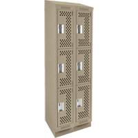 Clean Line Lockers, 3 -tier, Bank of 2, 24" x 18" x 82", Steel, Beige, Rivet (Assembled), Perforated Cam Industrial