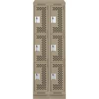 Clean Line Lockers, 3 -tier, Bank of 2, 24" x 18" x 82", Steel, Beige, Rivet (Assembled), Perforated Cam Industrial
