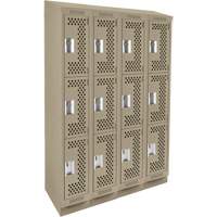 Clean Line Lockers, 3 -tier, Bank of 4, 48" x 18" x 82", Steel, Beige, Rivet (Assembled), Perforated Cam Industrial