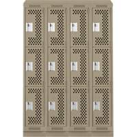 Clean Line Lockers, 3 -tier, Bank of 4, 48" x 18" x 82", Steel, Beige, Rivet (Assembled), Perforated Cam Industrial