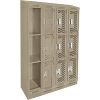Clean Line Lockers, 3 -tier, Bank of 4, 48" x 18" x 82", Steel, Beige, Rivet (Assembled), Perforated Cam Industrial