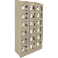 Assembled Lockerettes Clean Line Perforated Economy Lockers, 6 -tier, Bank of 3, 18" x 72" x 12", Steel Cam Industrial