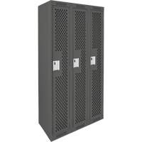 Clean Line Lockers, Bank of 3, 36" x 15" x 72", Steel, Charcoal, Rivet (Assembled), Perforated Cam Industrial