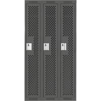 Clean Line Lockers, Bank of 3, 36" x 15" x 72", Steel, Charcoal, Rivet (Assembled), Perforated Cam Industrial