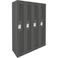 Clean Line Lockers, Bank of 4, 48" x 15" x 72", Steel, Charcoal, Rivet (Assembled), Perforated Cam Industrial