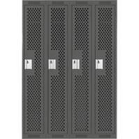 Clean Line Lockers, Bank of 4, 48" x 15" x 72", Steel, Charcoal, Rivet (Assembled), Perforated Cam Industrial