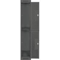 Clean Line Lockers, 2 -tier, 12" x 15" x 72", Steel, Charcoal, Rivet (Assembled), Perforated Cam Industrial