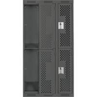 Clean Line Lockers, 2 -tier, Bank of 3, 36" x 12" x 72", Steel, Charcoal, Rivet (Assembled), Perforated Cam Industrial