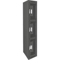 Clean Line Lockers, 3 -tier, 12" x 12" x 72", Steel, Charcoal, Rivet (Assembled), Perforated Cam Industrial