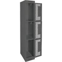Clean Line Lockers, 3 -tier, 12" x 12" x 72", Steel, Charcoal, Rivet (Assembled), Perforated Cam Industrial
