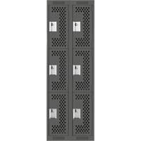 Clean Line Lockers, 3 -tier, Bank of 2, 24" x 12" x 72", Steel, Charcoal, Rivet (Assembled), Perforated Cam Industrial