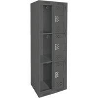 Clean Line Lockers, 3 -tier, Bank of 2, 24" x 12" x 72", Steel, Charcoal, Rivet (Assembled), Perforated Cam Industrial