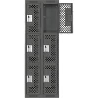 Clean Line Lockers, 3 -tier, Bank of 2, 24" x 12" x 72", Steel, Charcoal, Rivet (Assembled), Perforated Cam Industrial
