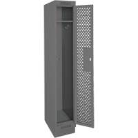 Clean Line Lockers, 12" x 15" x 76", Steel, Charcoal, Rivet (Assembled), Perforated Cam Industrial