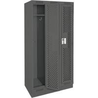 Clean Line Lockers, Bank of 3, 36" x 15" x 76", Steel, Charcoal, Rivet (Assembled), Perforated Cam Industrial
