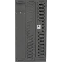 Clean Line Lockers, Bank of 3, 36" x 15" x 76", Steel, Charcoal, Rivet (Assembled), Perforated Cam Industrial