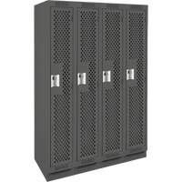 Clean Line Lockers, Bank of 4, 48" x 15" x 76", Steel, Charcoal, Rivet (Assembled), Perforated Cam Industrial