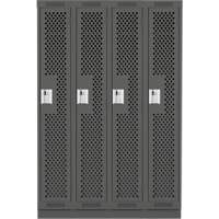 Clean Line Lockers, Bank of 4, 48" x 15" x 76", Steel, Charcoal, Rivet (Assembled), Perforated Cam Industrial