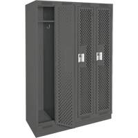 Clean Line Lockers, Bank of 4, 48" x 15" x 76", Steel, Charcoal, Rivet (Assembled), Perforated Cam Industrial