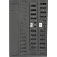Clean Line Lockers, Bank of 4, 48" x 15" x 76", Steel, Charcoal, Rivet (Assembled), Perforated Cam Industrial