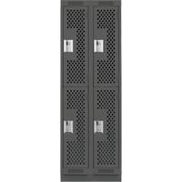 Clean Line Lockers, 2 -tier, Bank of 2, 24" x 12" x 76", Steel, Charcoal, Rivet (Assembled), Perforated Cam Industrial