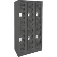Clean Line Lockers, 2 -tier, Bank of 3, 36" x 12" x 76", Steel, Charcoal, Rivet (Assembled), Perforated Cam Industrial