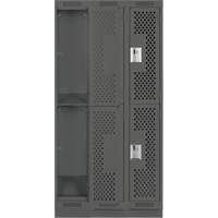 Clean Line Lockers, 2 -tier, Bank of 3, 36" x 12" x 76", Steel, Charcoal, Rivet (Assembled), Perforated Cam Industrial